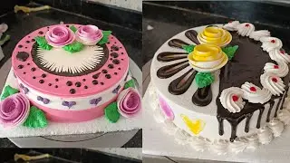 PINK FLAWARS CHOCOLATE CAKE YELLOW FLAWARS CAKE CHOCOLATE COMBINATION CAKE ROHIT BAKERY CAKE