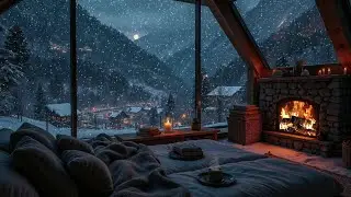 Crackling Fireplace, Gentle Snowfall & Smooth Jazz | Cozy Winter Sounds for Deep Sleep & Relax