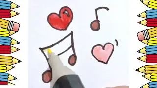 Music #easy kids drawing of musical notation #heart#colours #fun#play full way of learning for kids