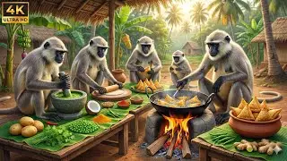 Monkeys Making Traditional Samosa And Green Chutney in Keral 😱 | Monkey Village Cooking