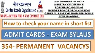 BRO MULTI SKILLED WOKER ADMIT CARDS|| SHORTLIST CANDIDATES  PDF||EXAM SYLLABUS||SELECTION PROCESS