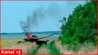 The shot and burning Russian tank enters forest - Everyone dies, only one person is saved