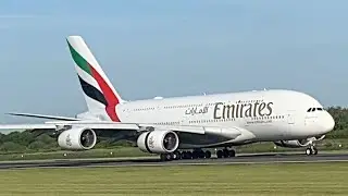 Emirates Airbus A380 landing with ATC audio at Manchester Airport