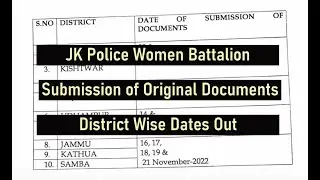 Big Update || JK Police Women Battalion: Dates for Submission of Original Documents, Jammu Province