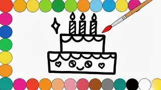 Birthday Cake Drawing Painting and Coloring For Kids and Toddlers | lets Create Together