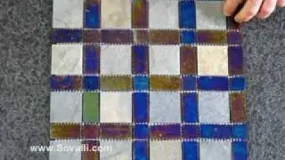 Sovalli Copper Iridescent Glass and Slate Mosaic Tile