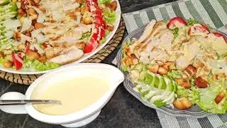 la fameuse salade césar très simplifiée avec sa sauce et ses croûtons / بالعربية و الفرنسية