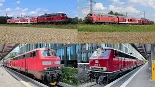 Altrote Nesa 218 155 & 218 424 mit n-Wagen &Uuml;berf&uuml;hrung von Kempten nach M&uuml;nchen im Jahr 2021