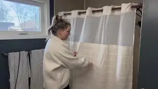 River Dream Farmhouse Linen Textured Shower Curtain with Snap-in Liner Set