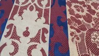 Scalamandre Renwick Gallery Wine Beige & Blue Stripe Smithsonian American Museum Damask Renaissance
