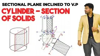 Cylinder - Section of solids | Sectional plane inclined to VP | Engineering graphics | Tamil