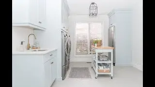 A pastel blue and brass laundry room you&rsquo;ll actually want to spend time in