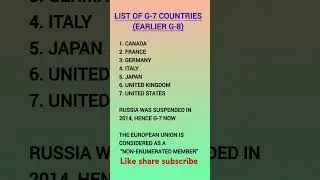 G7 Countries. List of G-7 countries. Difference between G7 and G8 countries #currentaffairs #g7