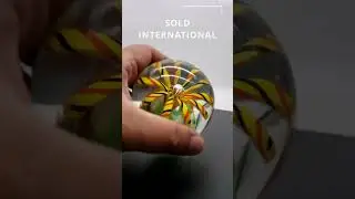 Art Glass Vintage Paperweight ~Yellow Candy Cane Swirl Flower #reseller #glass
