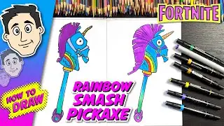How to Draw Rainbow Smash Pick Axe FORTNITE (Easy Fun Lesson Beginner)