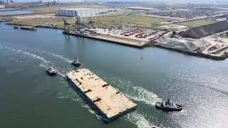 4 Tug Boats pulling Barge Caroline. #aerialphotography #dronephotography #air2 #rivertees