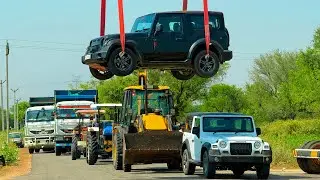 Jcb 3dx loading Mud in TATA Tippers Tractors Swaraj 855 New Holland 3630 Tractor 4x4 New Thar Truck