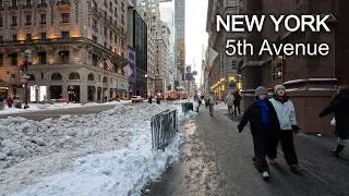 NYC Night Walk After Snowfall | Fifth Avenue 57th to 33rd Street