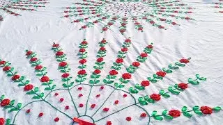 Ribbon Work Rose Flower Full Bedsheet Design.