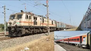 Express diesel locomotive crossing