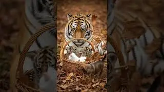 Fall Adventure with Tiger Family and Their Playful Cubs Explore Forest Trails