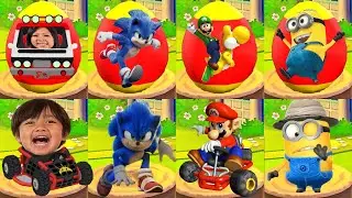 Mystery Surprise Eggs with Tag with Ryan vs Sonic Dash vs Minion Rush vs Super Mario Run