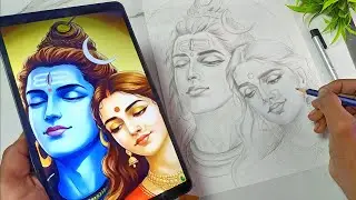 Draw With Me - Lord Shiva Parwati Drawing, Outline Tutorial😍