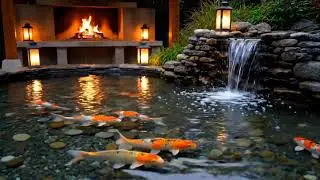 Peaceful Day Ambience | Koi Fish Pond Water & Cozy Fireplace (3 Hours)