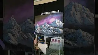 #speedpainting #bobross #wetonwet #mountains #mountains #landscape #landscape #purple #blue #space