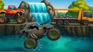Monster Truck Falls in the River 💦🚙 Tow Truck Rescue Mission! 🚨🏞️  | Thai Garege