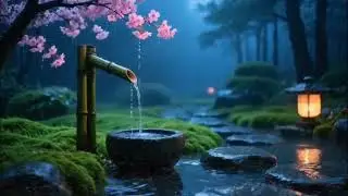 Peaceful Night Rain and Piano in a Zen Garden | Sleep Aid and Inner Calm