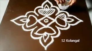 Deepam kolam with 7 to 1 Straight dots - deepam rangoli for karthigai - deepa muggulu
