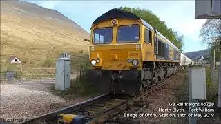 66738 with the Alcan Train departing Bridge of Orchy: 14/05/19