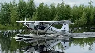 С Сибирских Увалов в пойму р.Обь. Посадка в штиль на самолете Super STOL с поплавками.