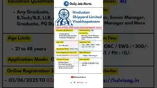 Hindustan Shipyard Limited Recruitment 2025 | New Vacancy 2025 | Daily Job Alerts #shorts