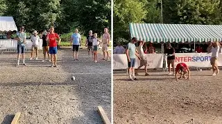P&eacute;tanque player demonstrates his incredible shooting skills