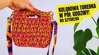 Torebka na szydełku ze sznurka bawełnianego, modna, dwukolorowa z kolorowym paskiem crochet mini bag