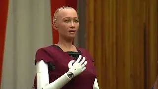 Artificial human being (Robot) answering questions at a UN Assembly