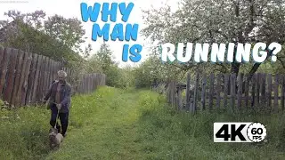 [4K] Morning in Russia. I walk through abandoned garden plots and see a man running towards