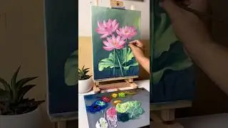 Peaceful Sunset Lotus Painting | Acrylic Art for Beginners #111 #acrylicpainting #huyhoihoaart