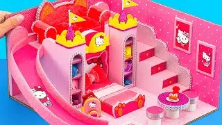 DIY Miniature House #15 - Build Hello Kitty Castle With Luxury Pink Bedroom And Slide From Cardboard