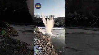 ❄️Hidden Fountain Under Ice, Unleashed by Firecrackers!#IceFountain #FirecrackerTrigger