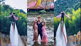 Кататься на флайборде так романтично💃 Они наслаждаются полетом над водой! #флайборд #романтика #л...
