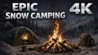 Snow Camping in the Mountains 🔥 Cozy Bonfire | Relaxing music 