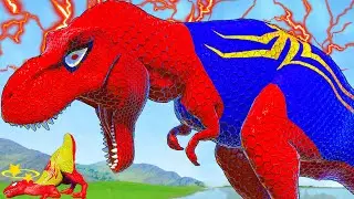 Mosasaurus vs Tyrannosaurus Rex, Velociraptor Dinosaurs Fighting in Jurassic World Evolution 2