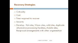 CISA: DOMAIN 4 PART B PART 18 DISASTER RECOVERY PLANS