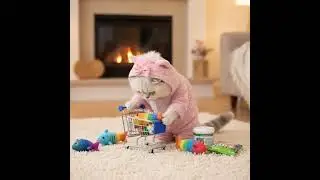 A cute cat video showing a cat shopping with a tiny cart. Shopping Like a Cat
