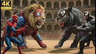 ⚔️ Ferocious SPIDER-MAN  KING lion 🆚 Massive VENOM lion Ultimate Wild Animal Fights Showdown