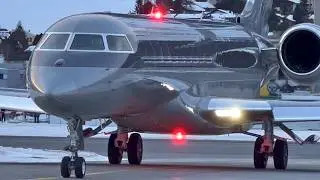 Global 7500 Snow Takeoff St. Moritz Engadin Airport 24.1.2025 🛩️ GL7T Samedan Winter Privatjet 4K