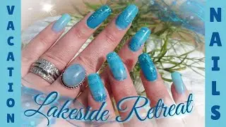 Lake blue, glitter, and marbled dip powder nails #naildesign #dippowdernails #nailart #diy